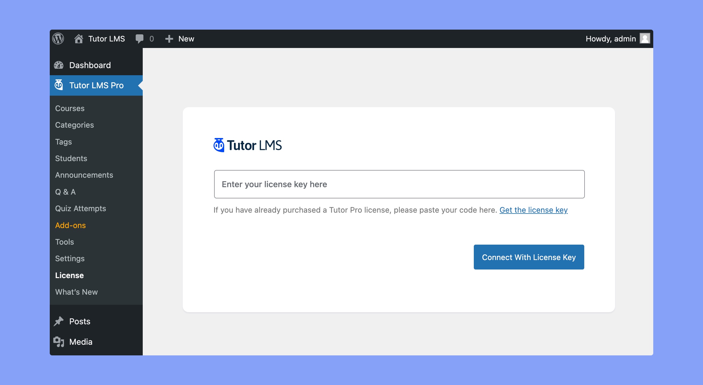 Tutor LMS license activation page