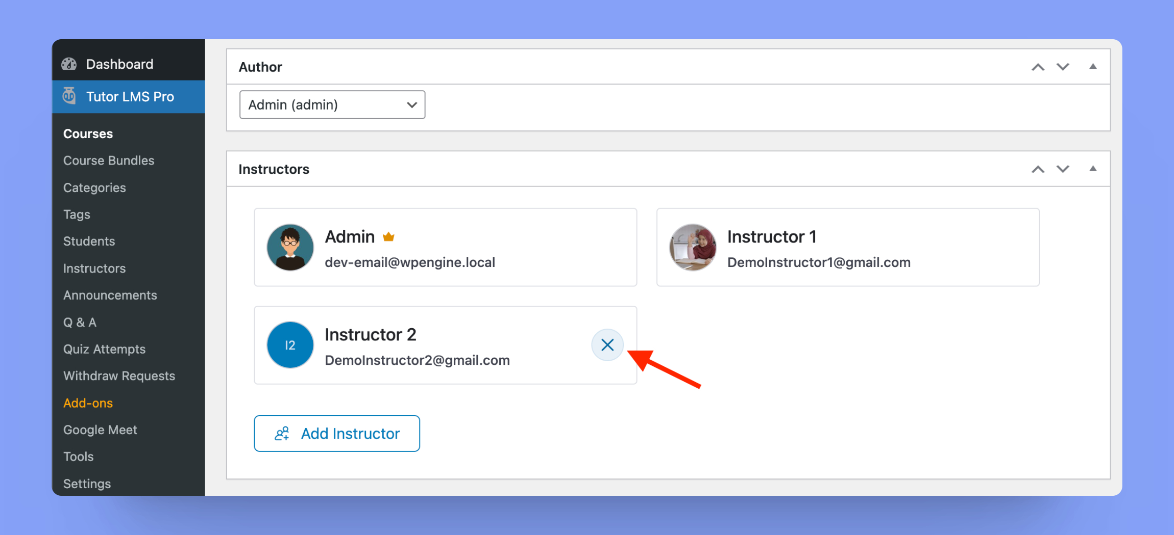 Remove an instructor from the backend course builder