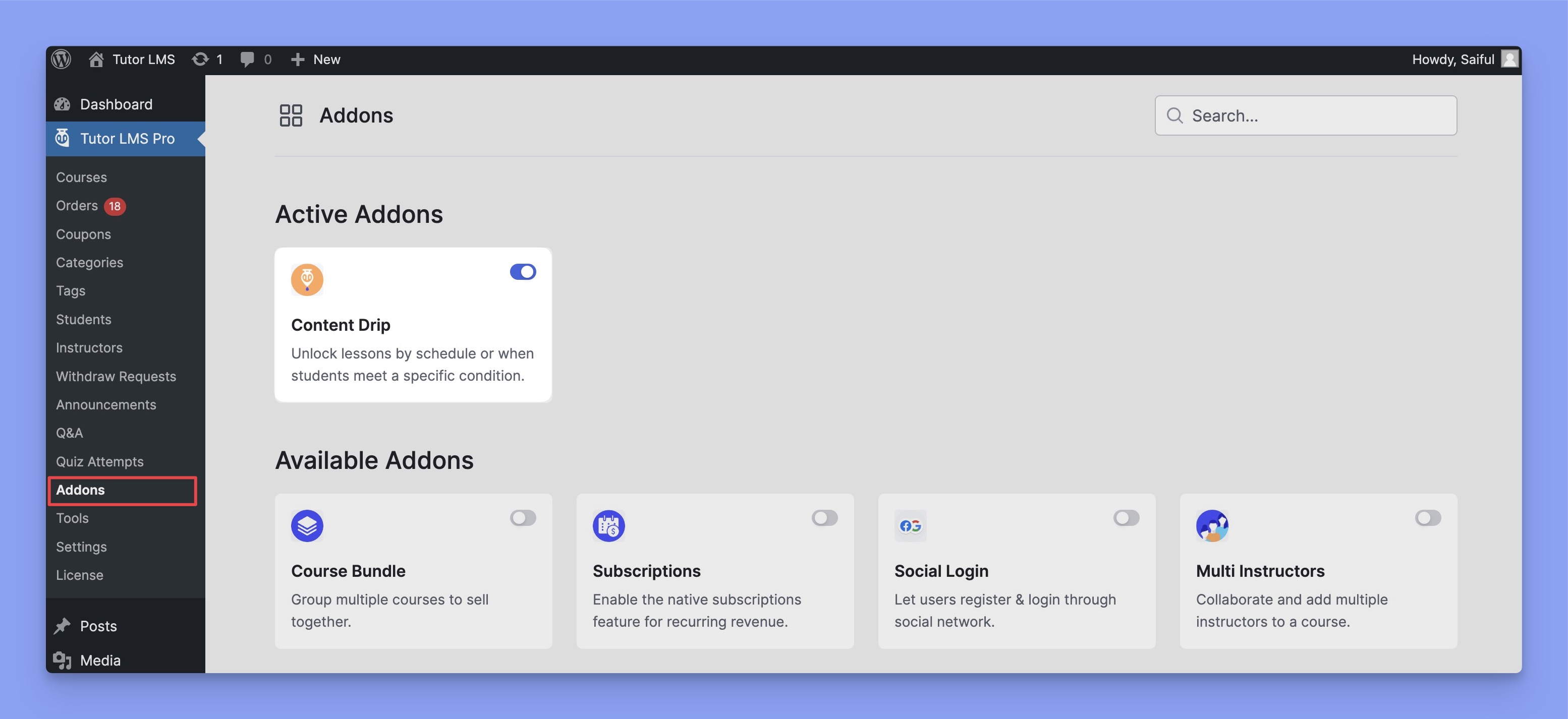 Enable Content Drip Addon
