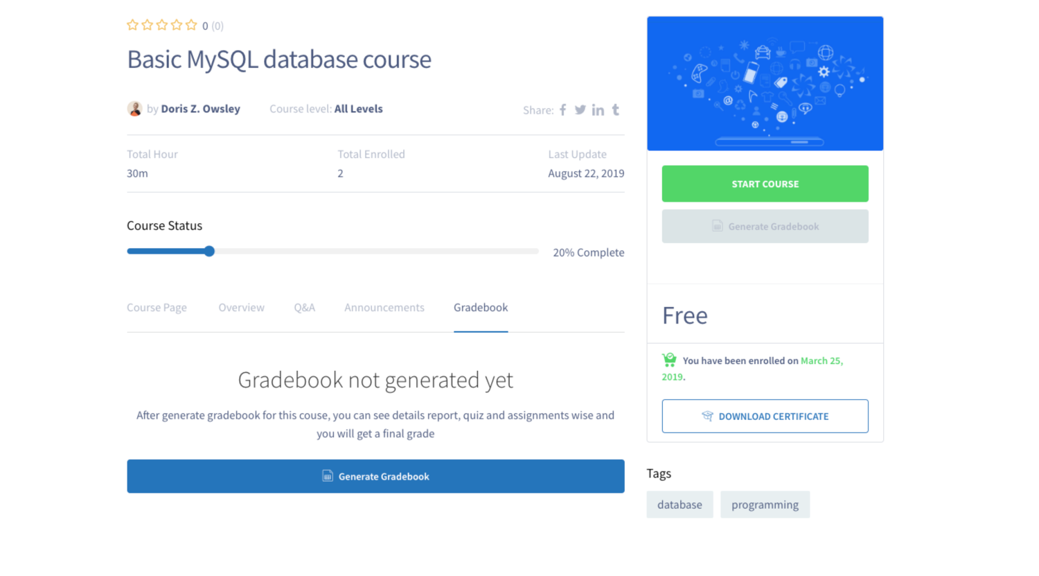 Tutor LMS Gradebook Generate Gradebook