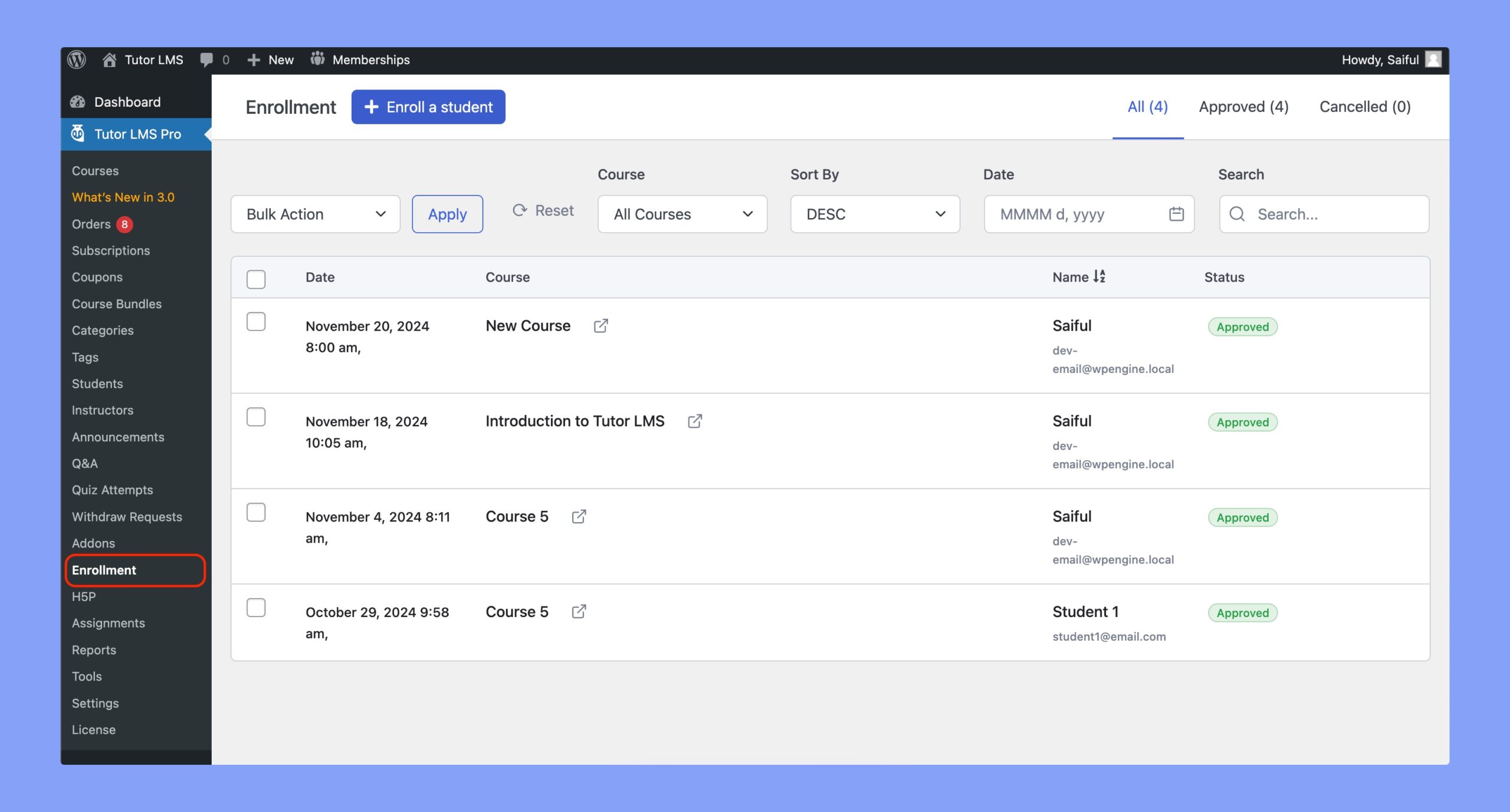 Tutor LMS Enrollment section