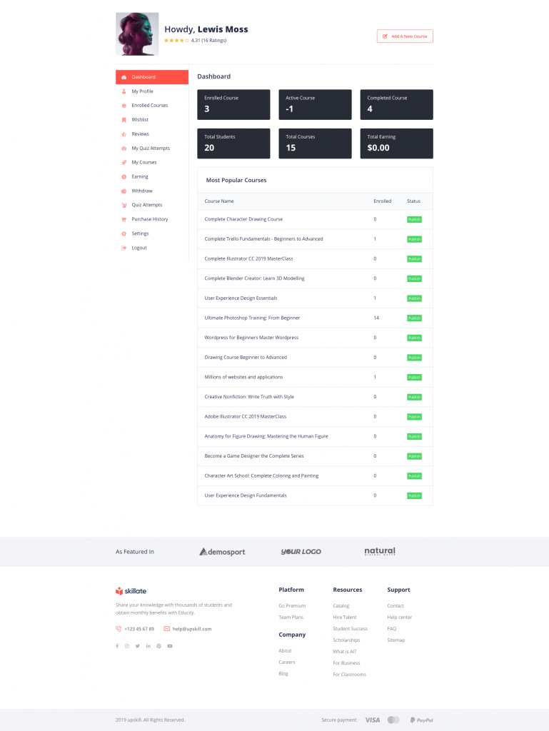 skillate instructor dashboard