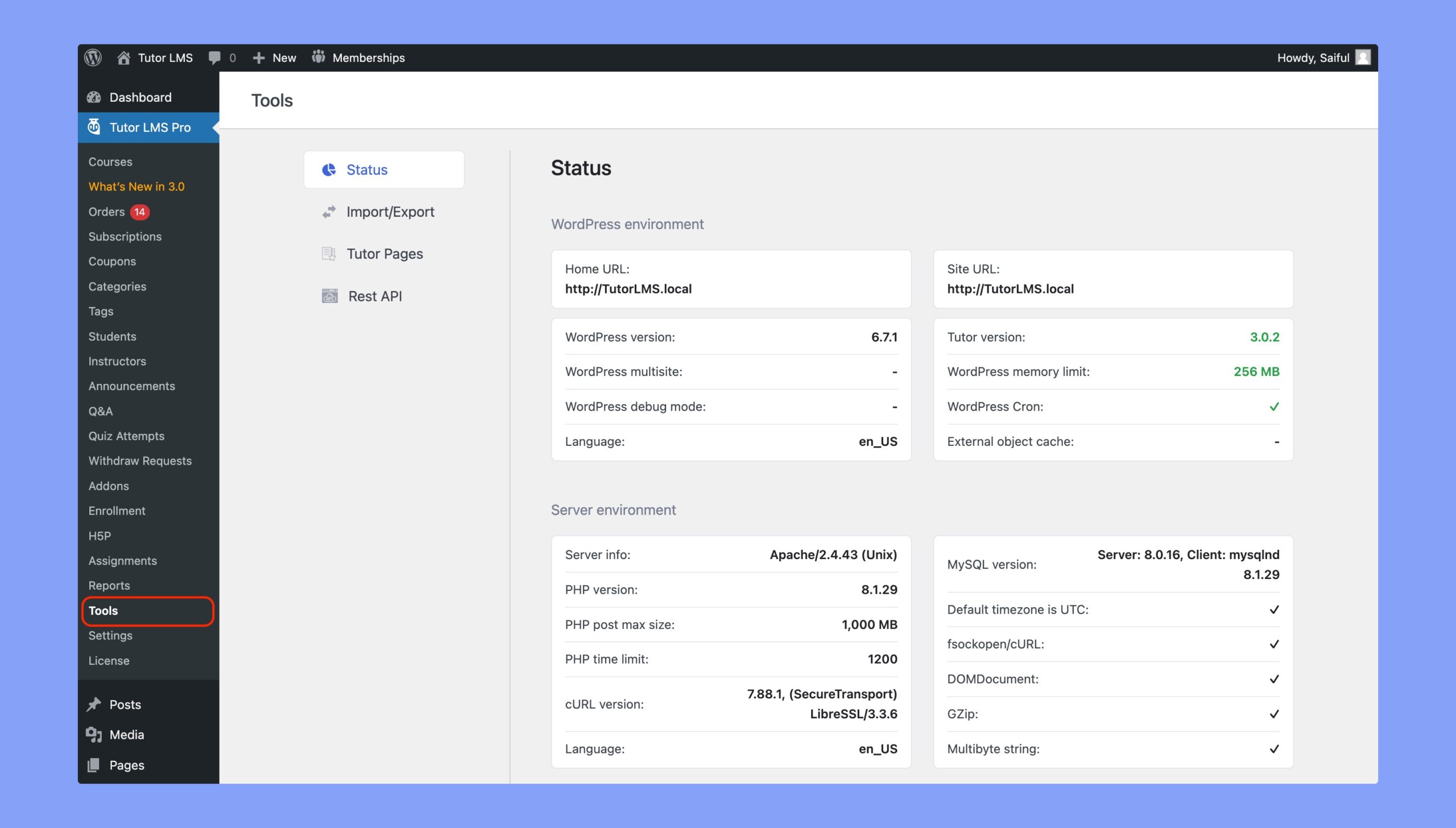 Tutor LMS Tools status