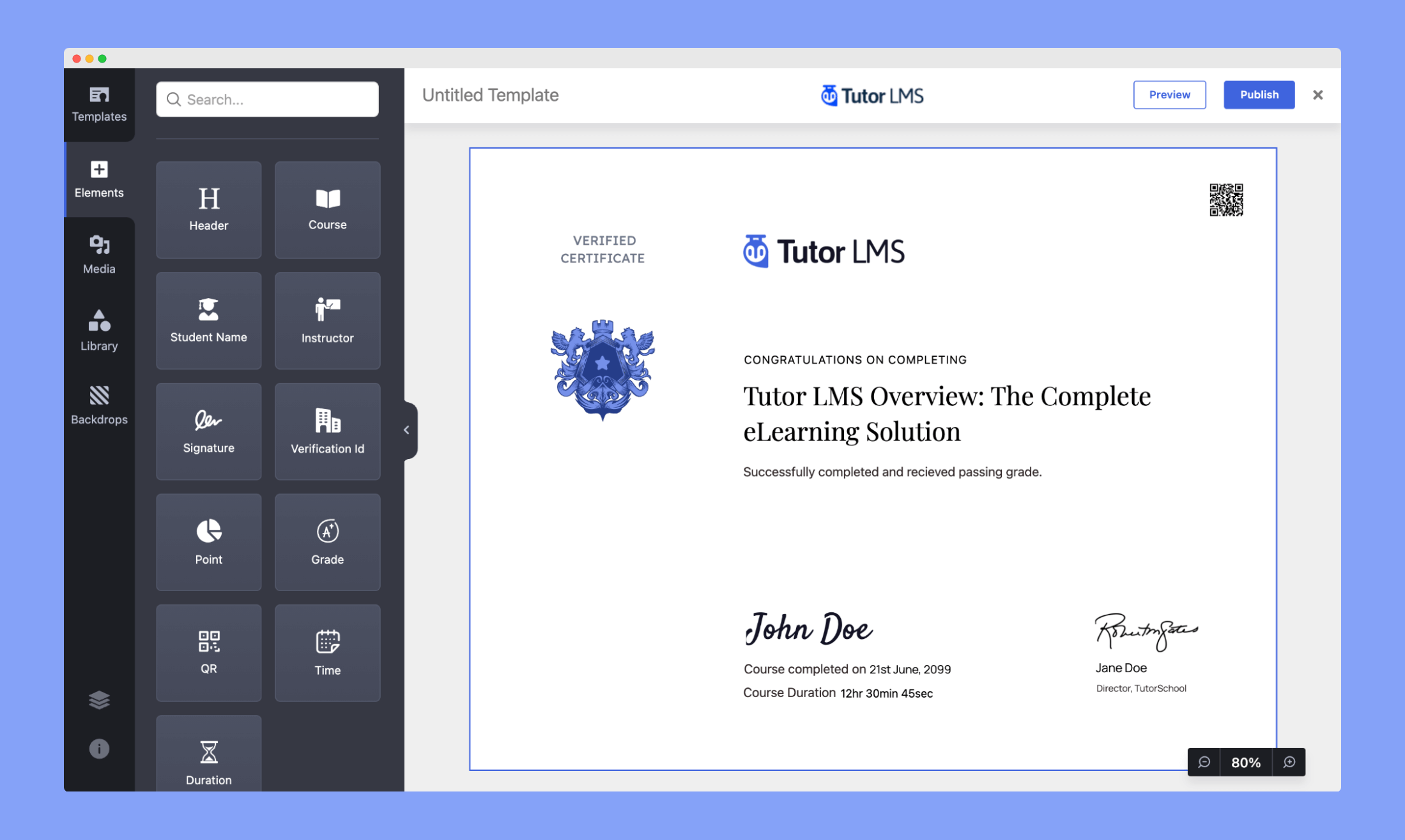 Tutor LMS certificate elements