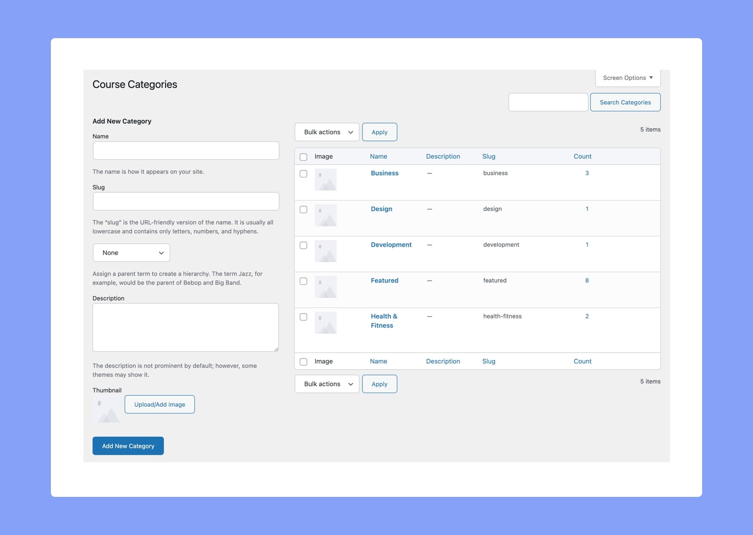 Tutor LMS Menus - Categories