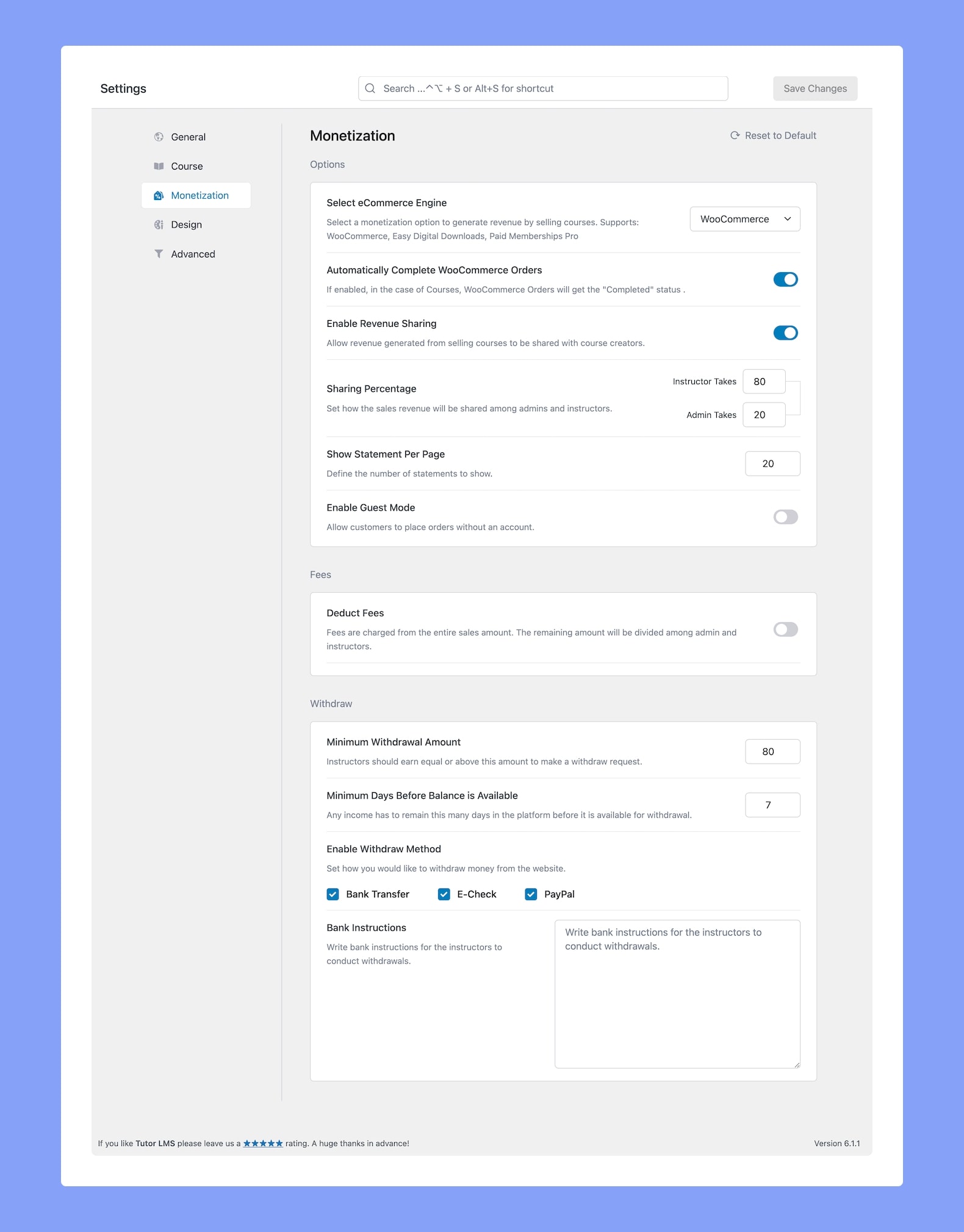 Tutor LMS Settings - Monetization