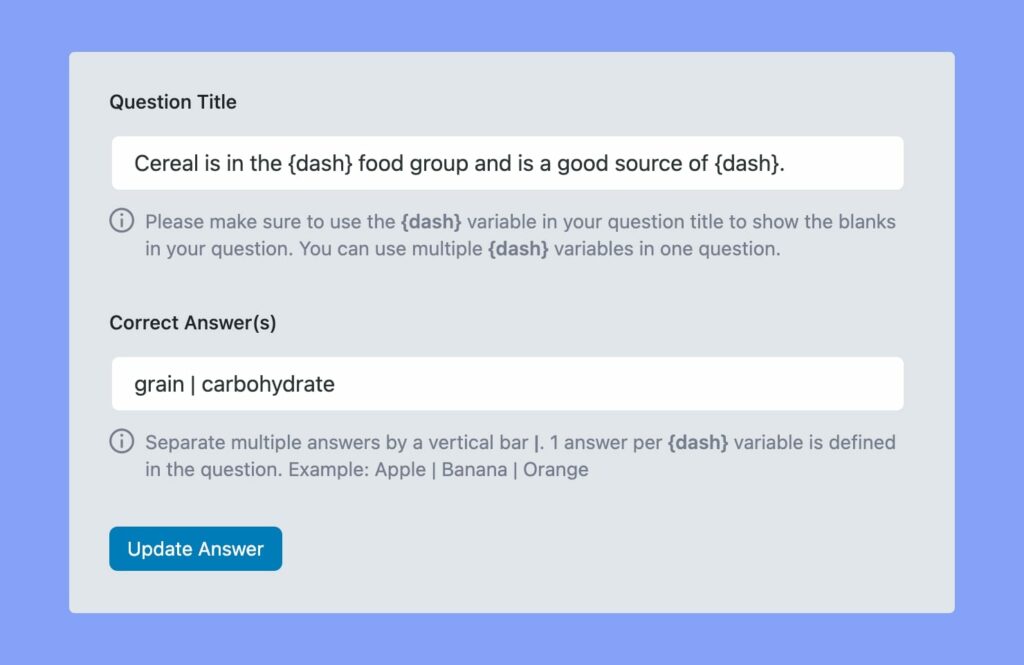 Tutor LMS Quiz Fill In The Blanks Question Type Formatting