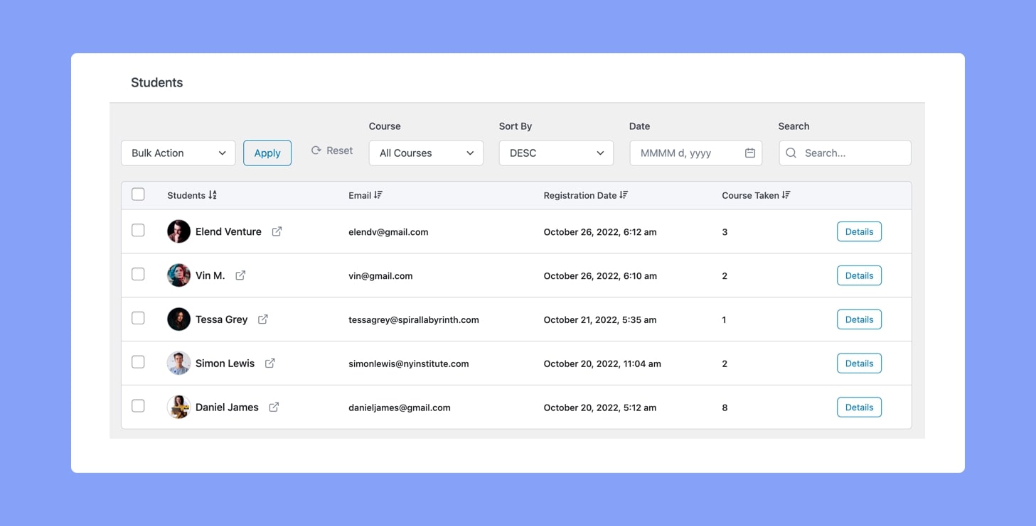 Tutor LMS Menus - Students