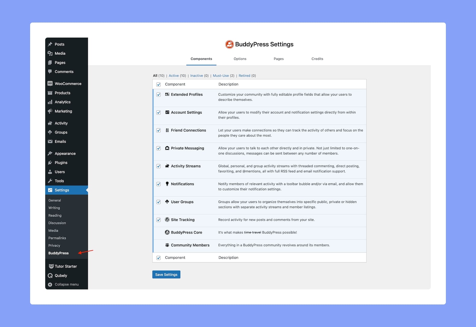 Tutor LMS BuddyPress Integration Necessary Components