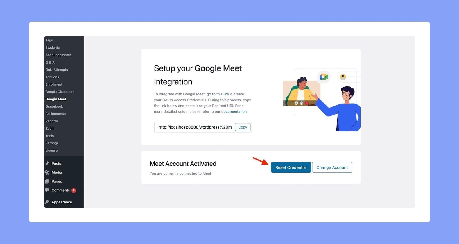 Tutor LMS Google Meet - Reset Credential