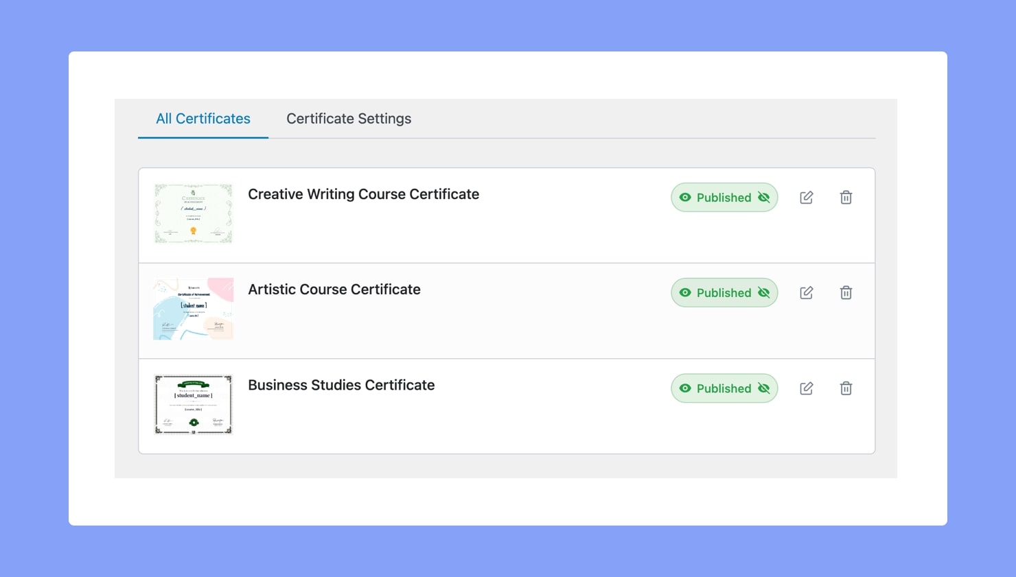 Tutor LMS Certificate Settings - All Certificates