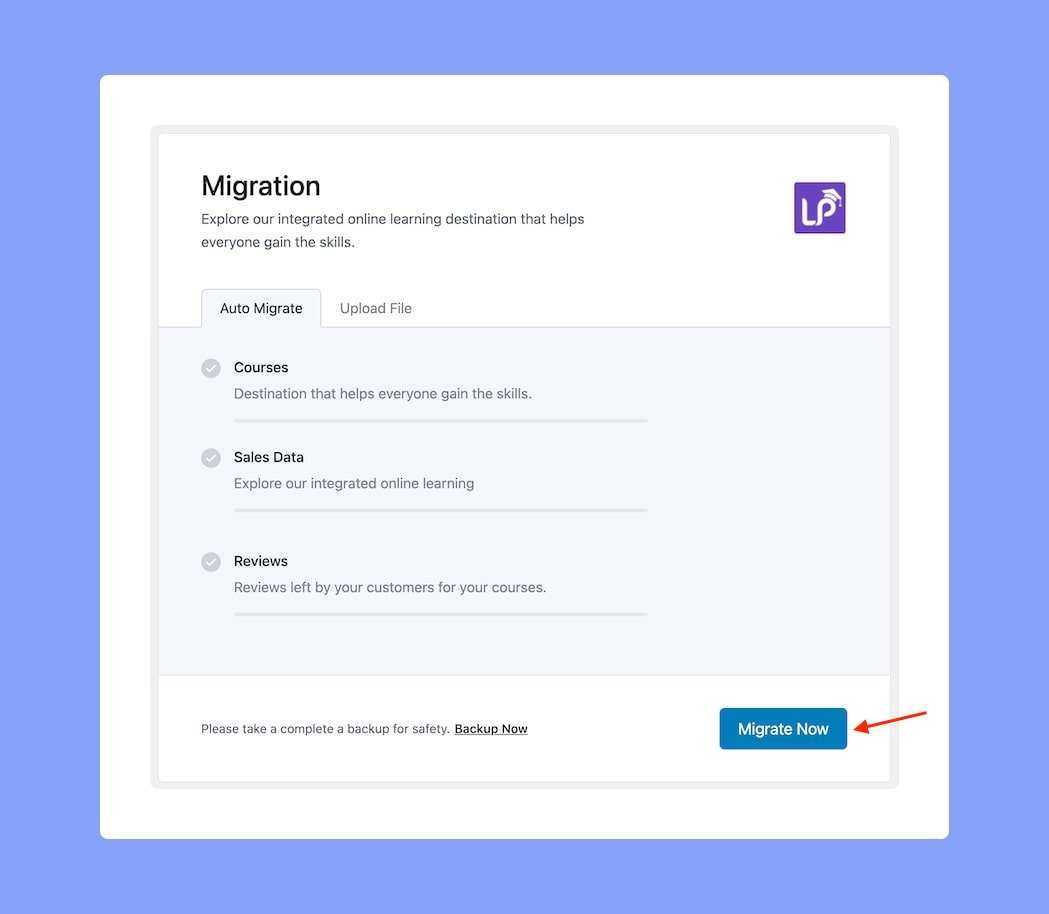 Tutor LMS LearnPress Migration - Migrate Now Button