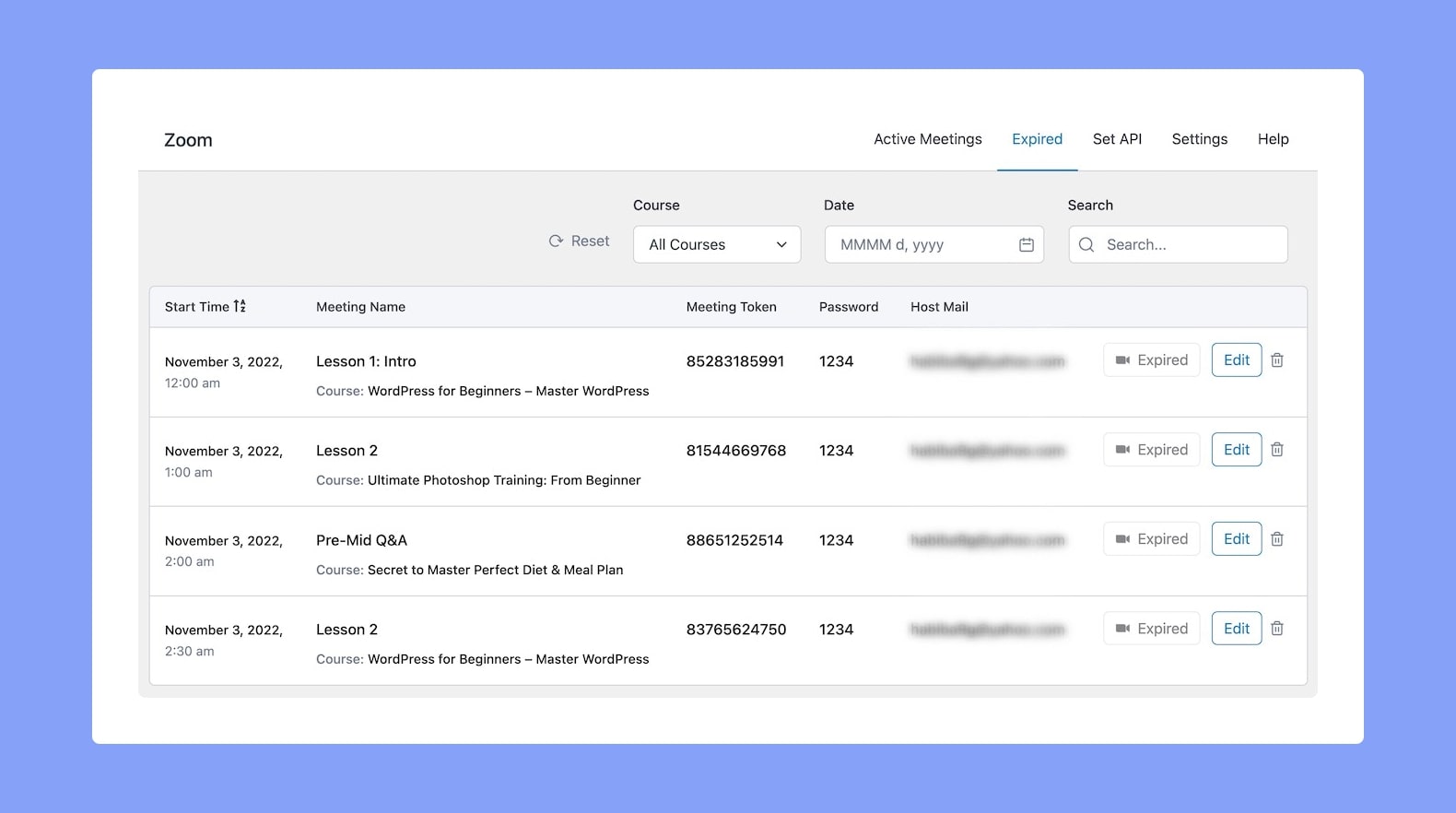 Tutor LMS Zoom Expired Meetings