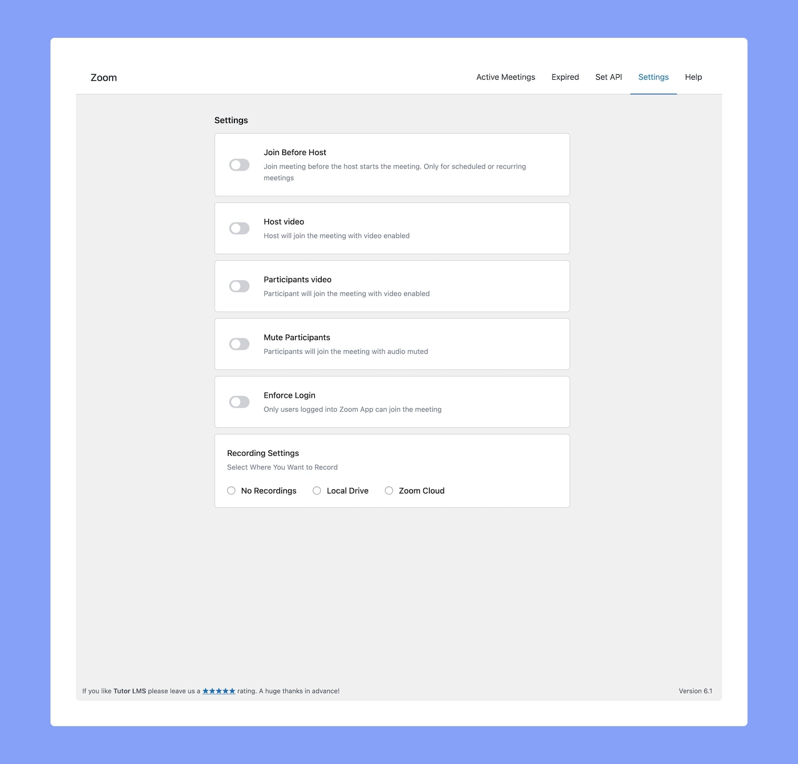 Tutor LMS Zoom Settings