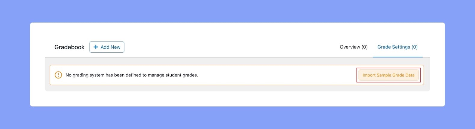 Tutor LMS Gradebook - Import Sample Grade Data Button