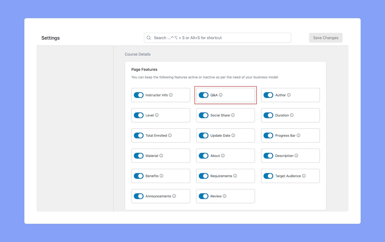 Tutor LMS Design Settings - Enable Q&A