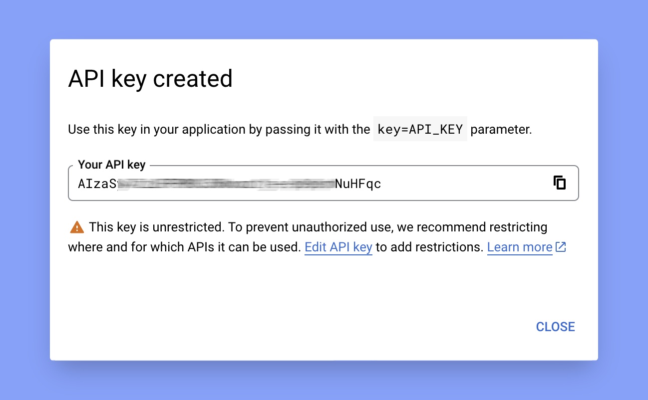 Generated API key of youtube