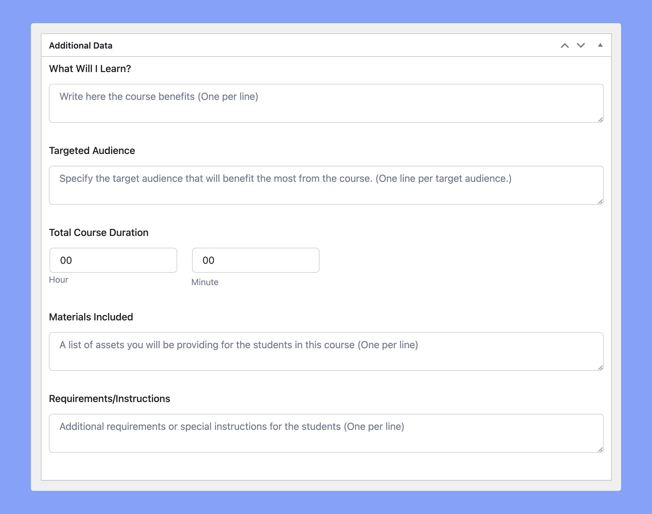 Adding additional data to Tutor LMS course