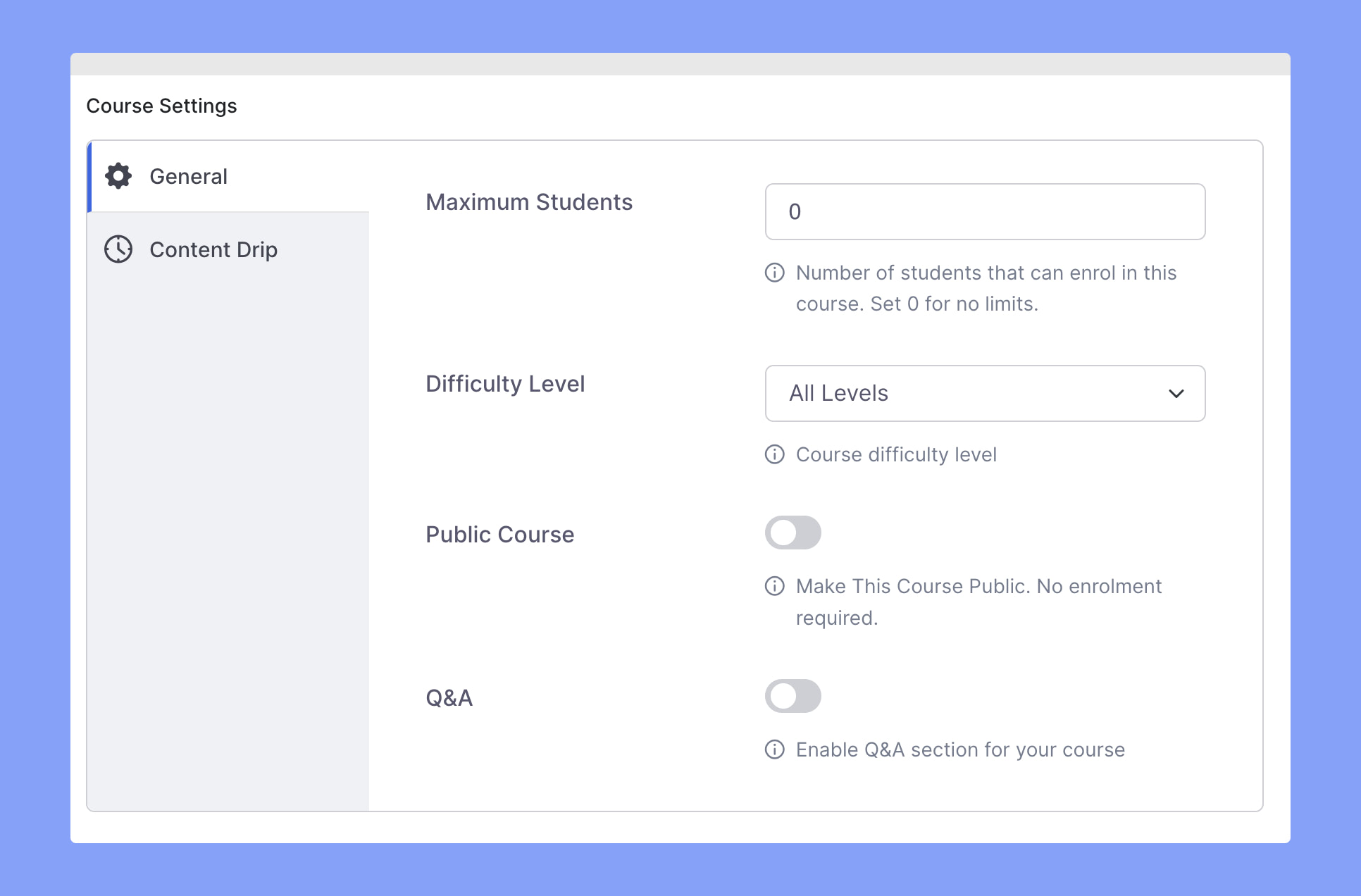 Course settings general