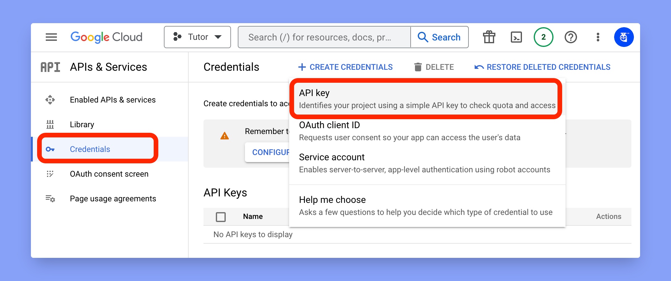 Create API credentials