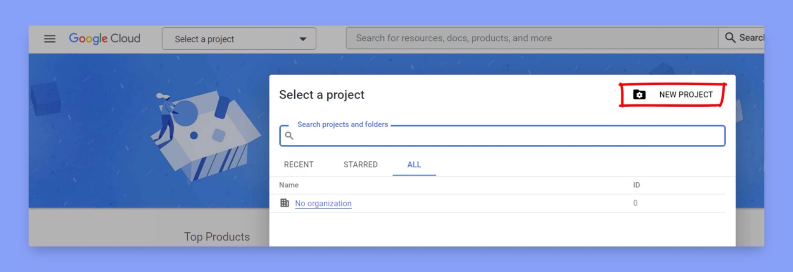 Create a new project in Google Developer Console