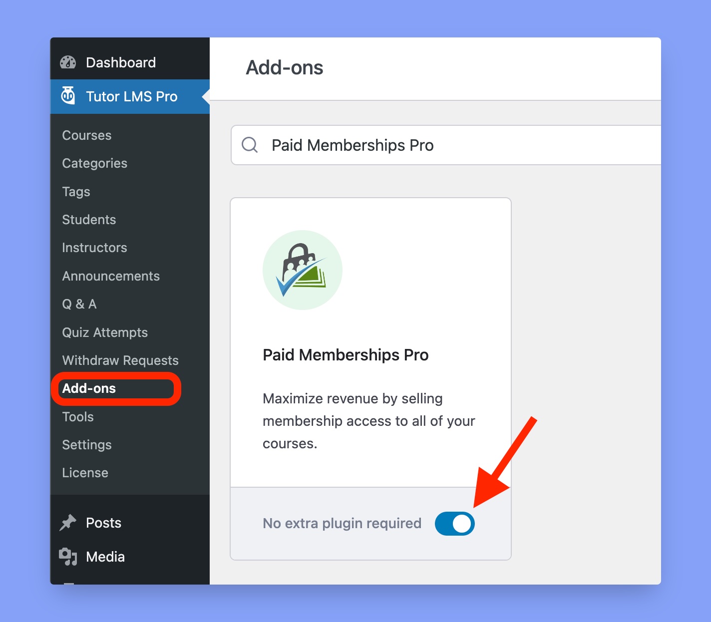 Enable the Paid membership pro addon