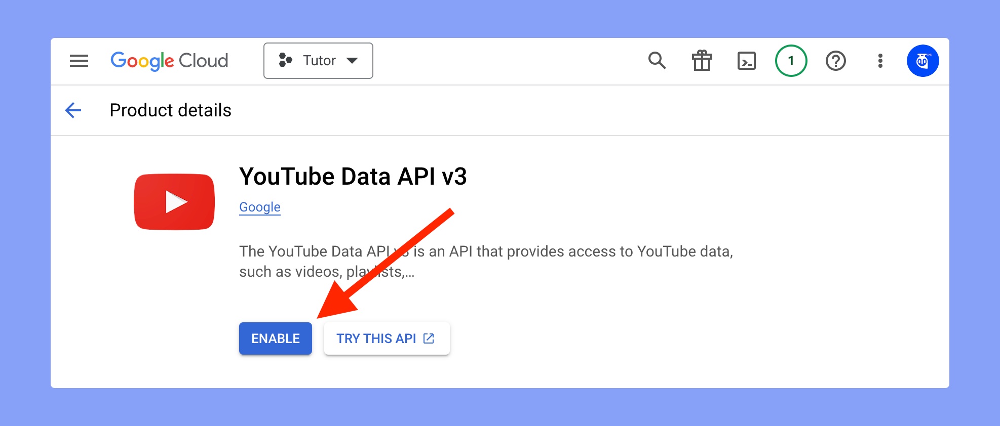 Enable the youtube data api V3