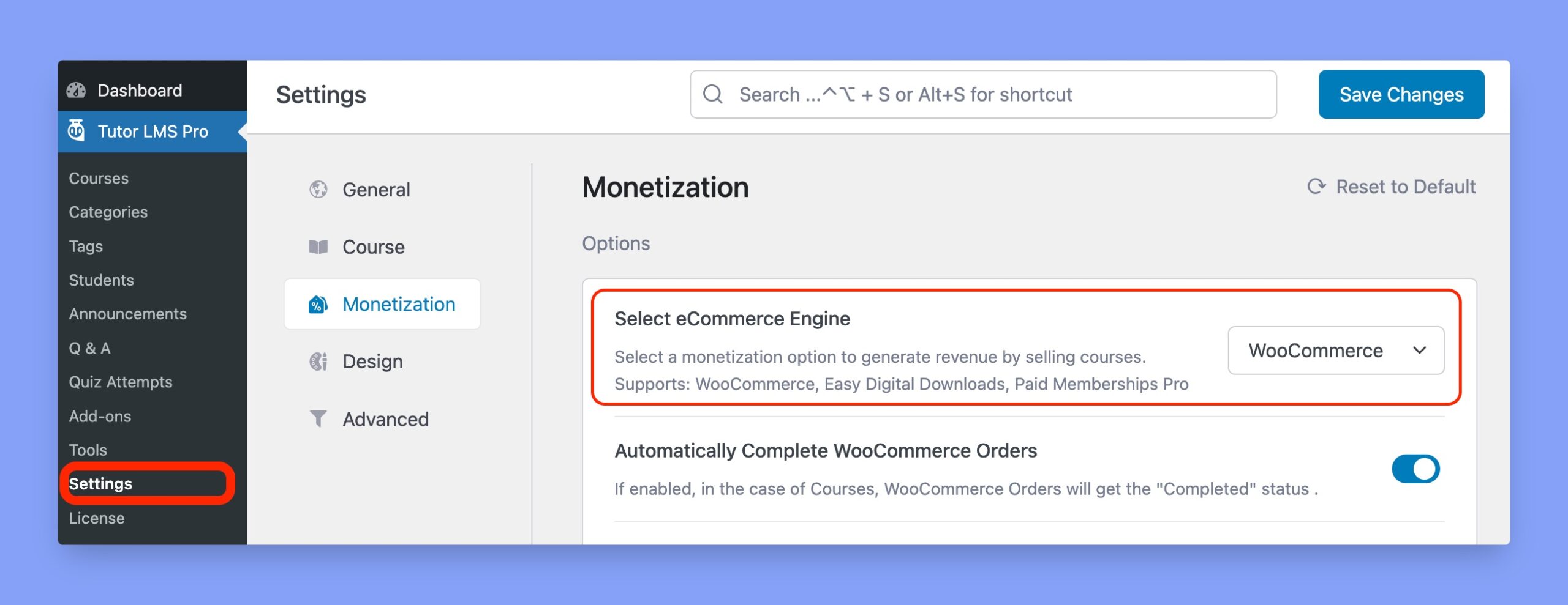 Set WooCommerce as eCommerce engine