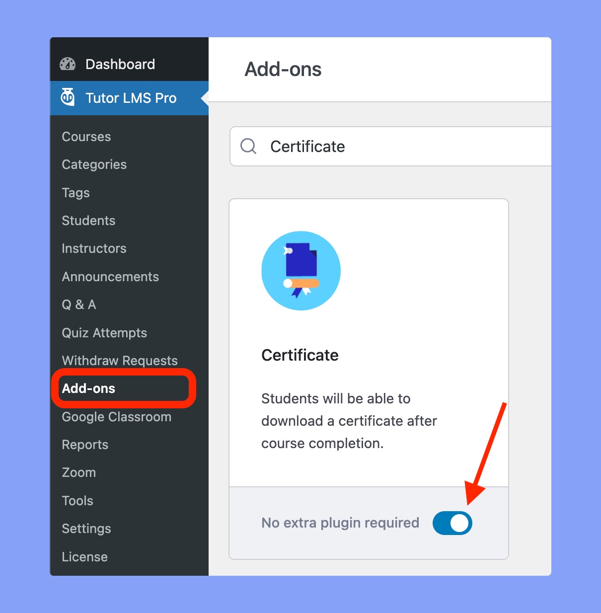 Enable the certificate addon 