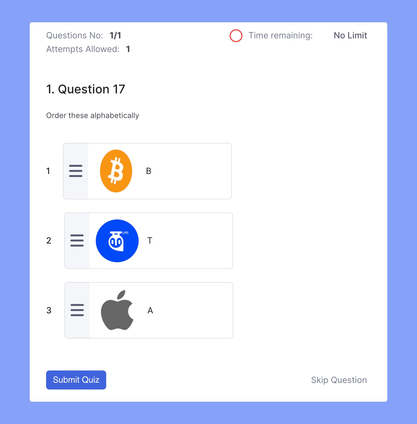 interactive language courses ordering type quiz