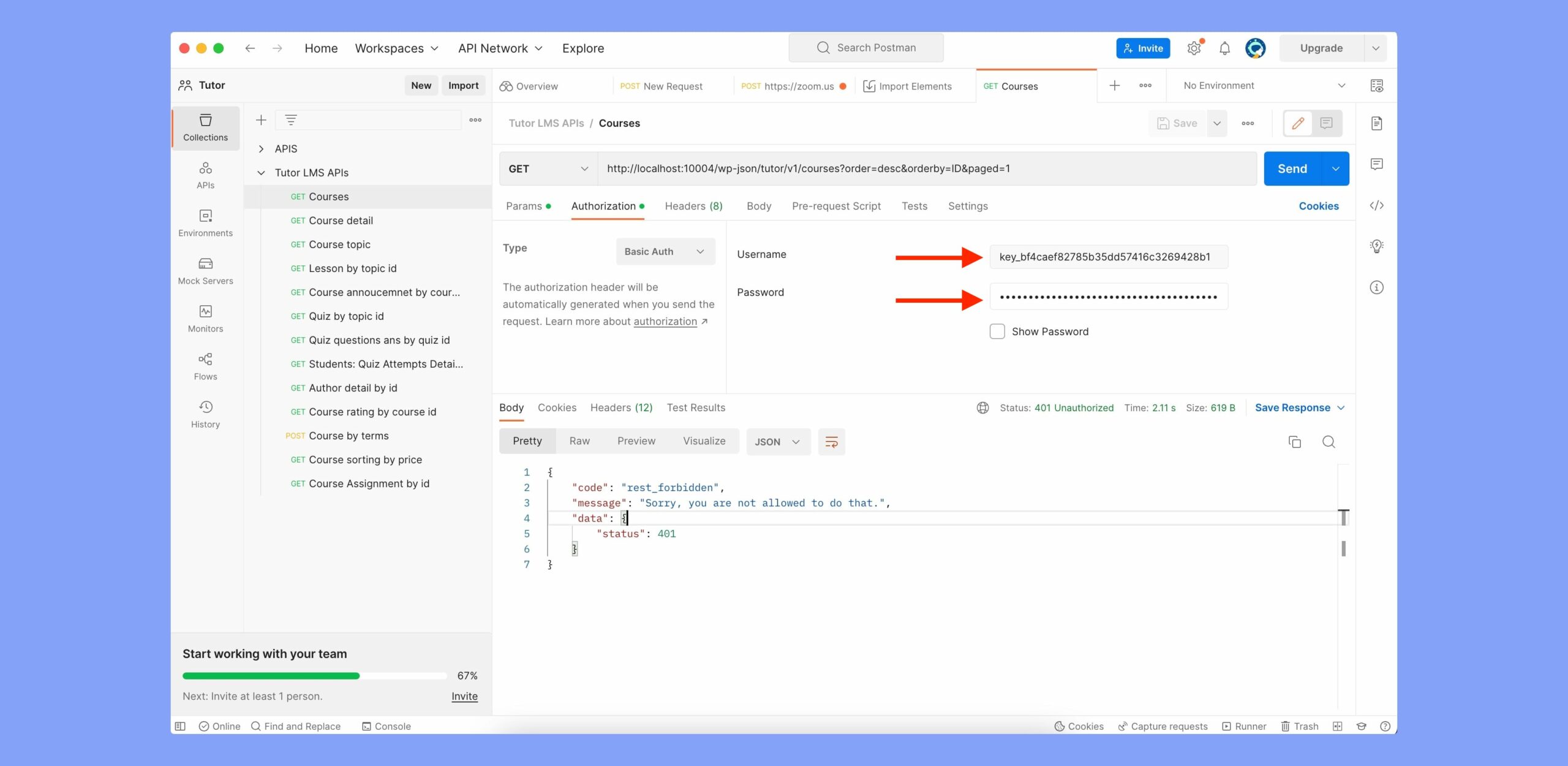 Postman API authorization