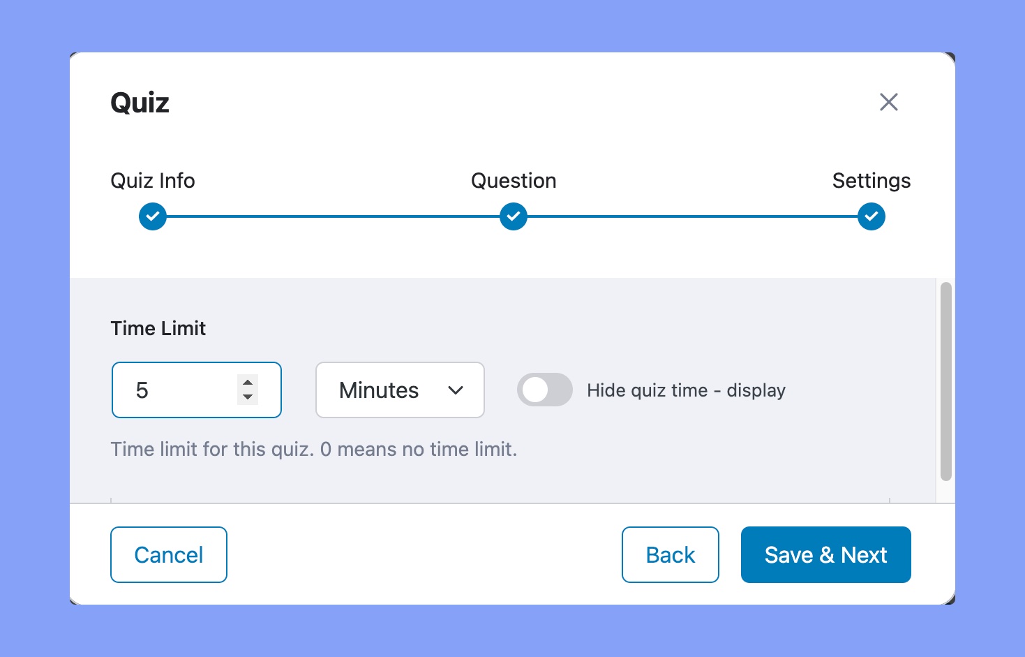 Time limit for quiz