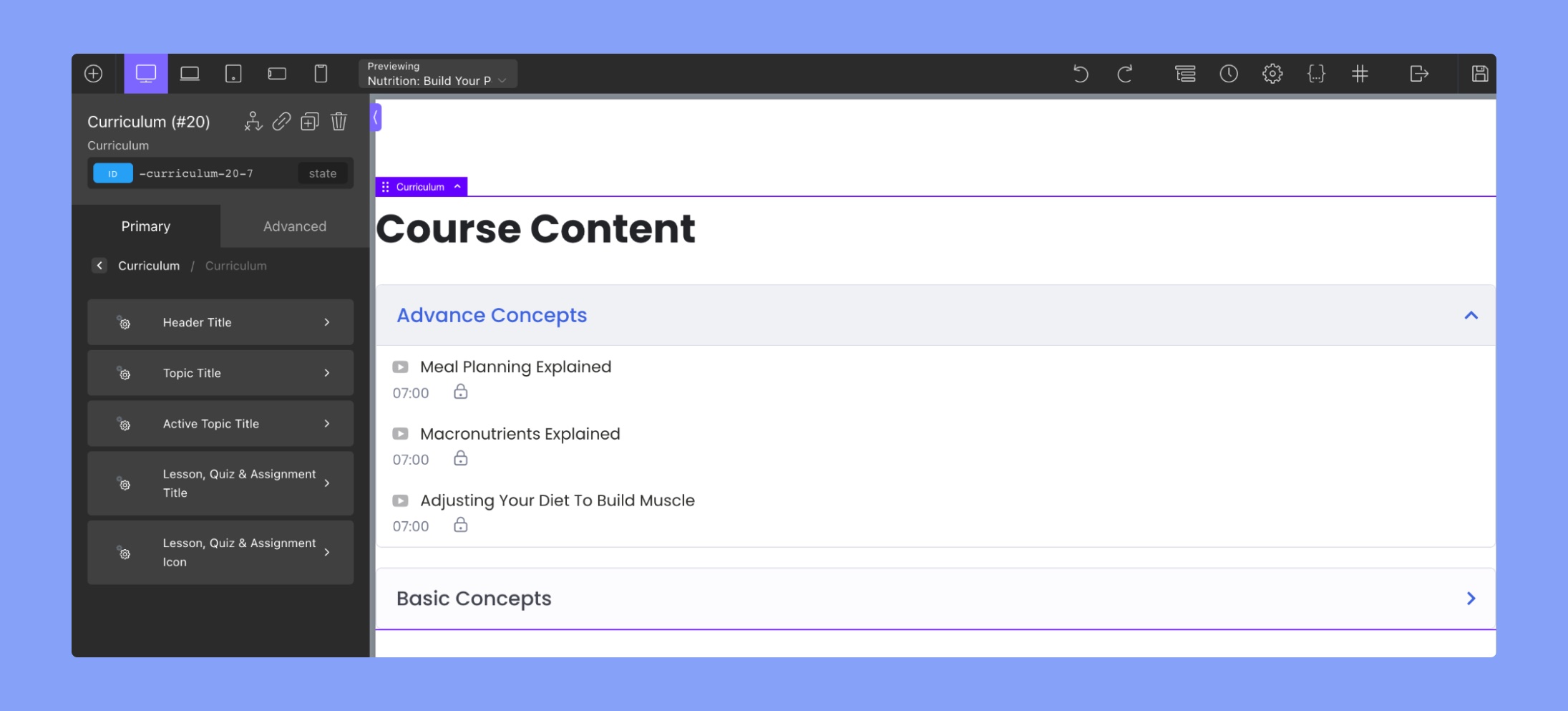 Add course content curriculum