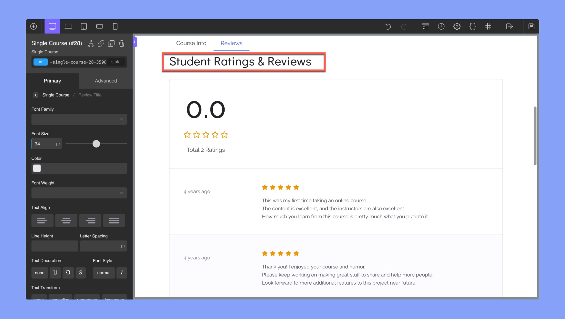 Add students rating and review