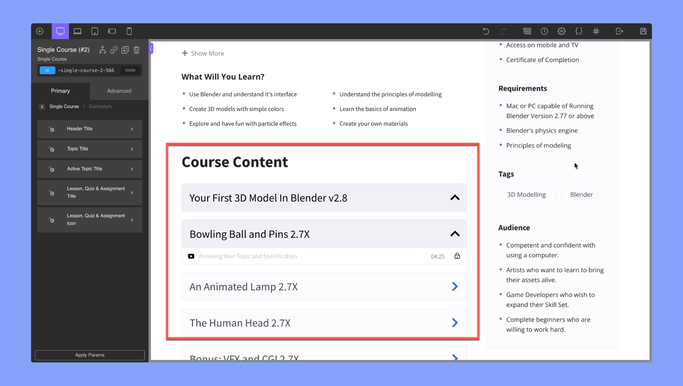 Adding course content section