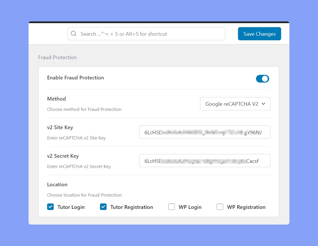 Fraud protection section of Tutor LMS