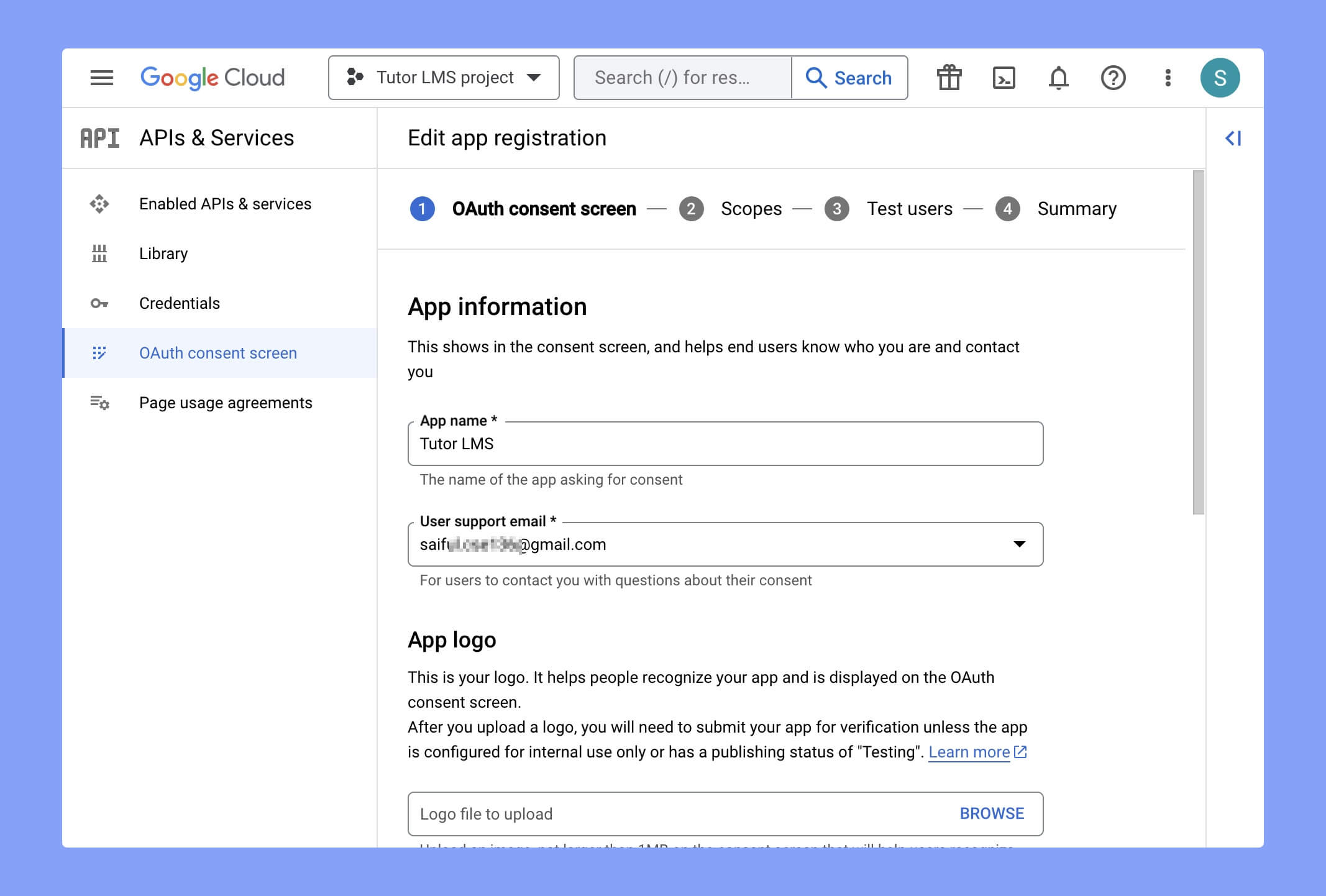 General information of OAuth consent screen