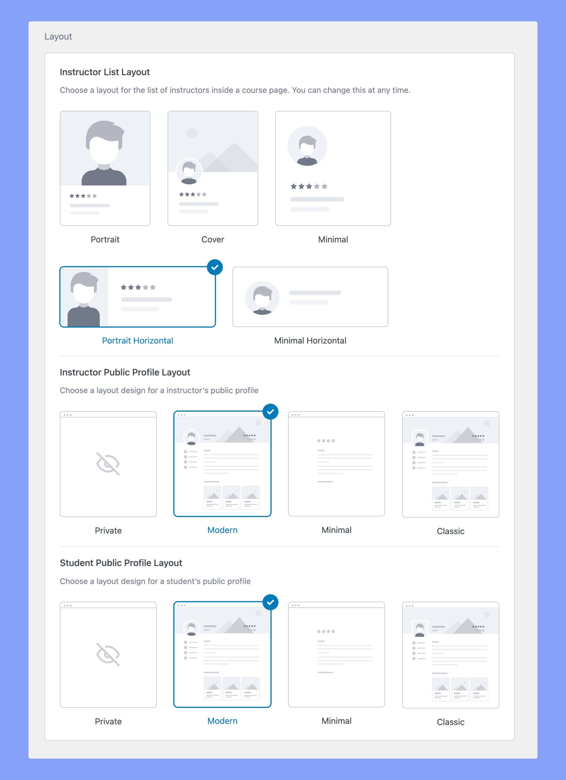 Layout settings of Tutor LMS