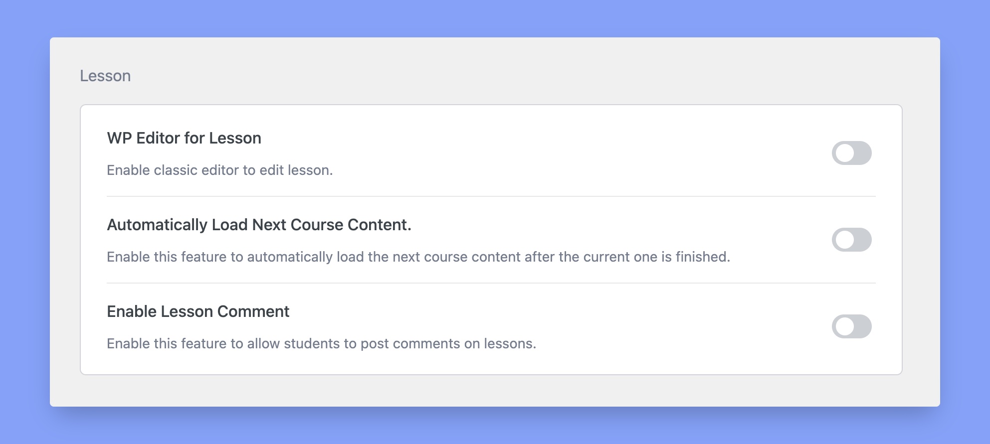 Lesson settings