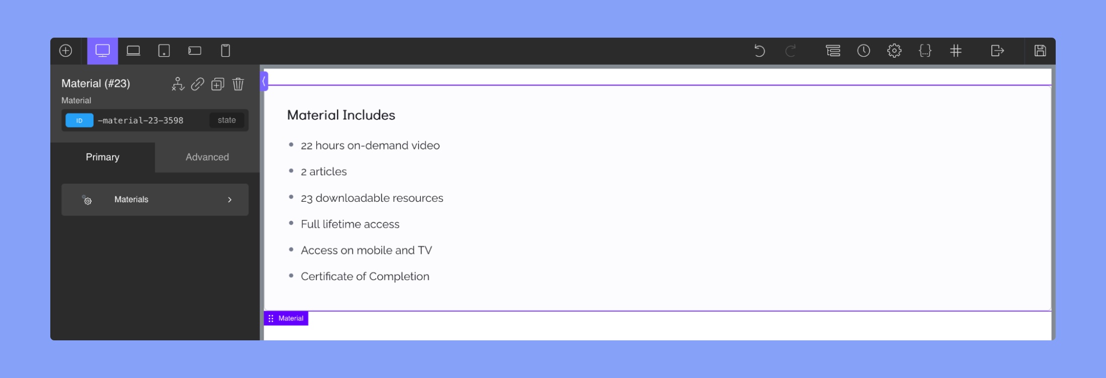 Mention course materials