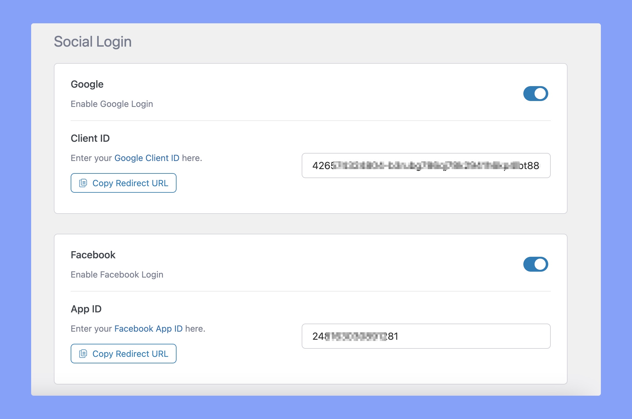 Facebook & Google social login