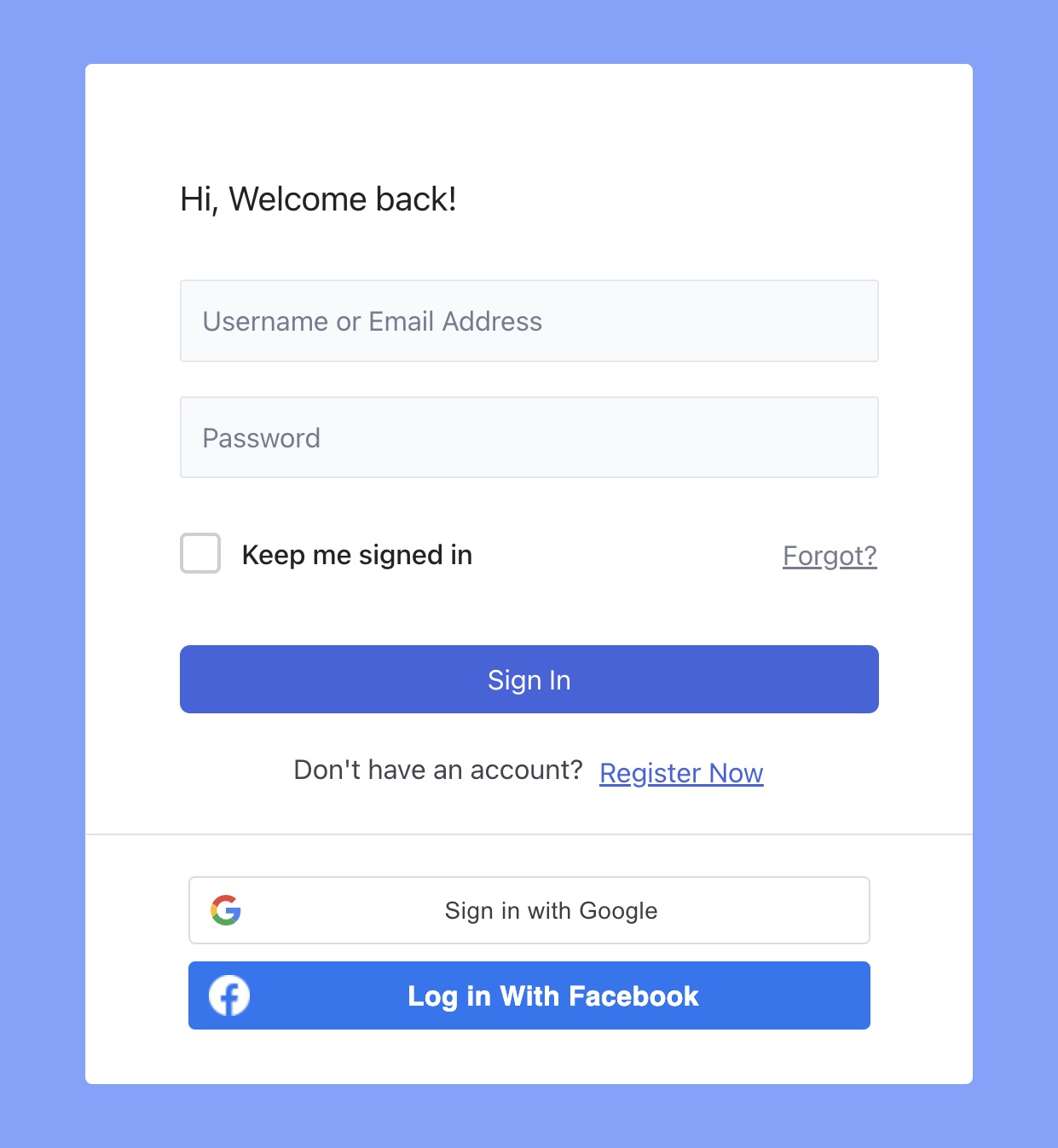 Facebook and Google login option in the Tutor login screen