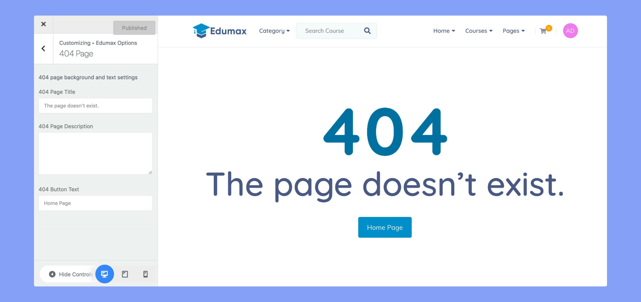 Customize the 404 page of Edumax theme