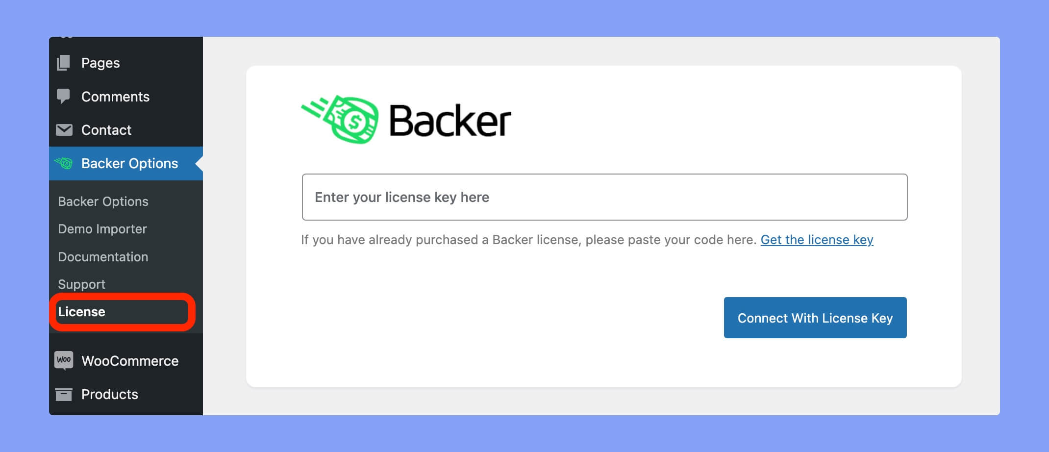 Backer license field