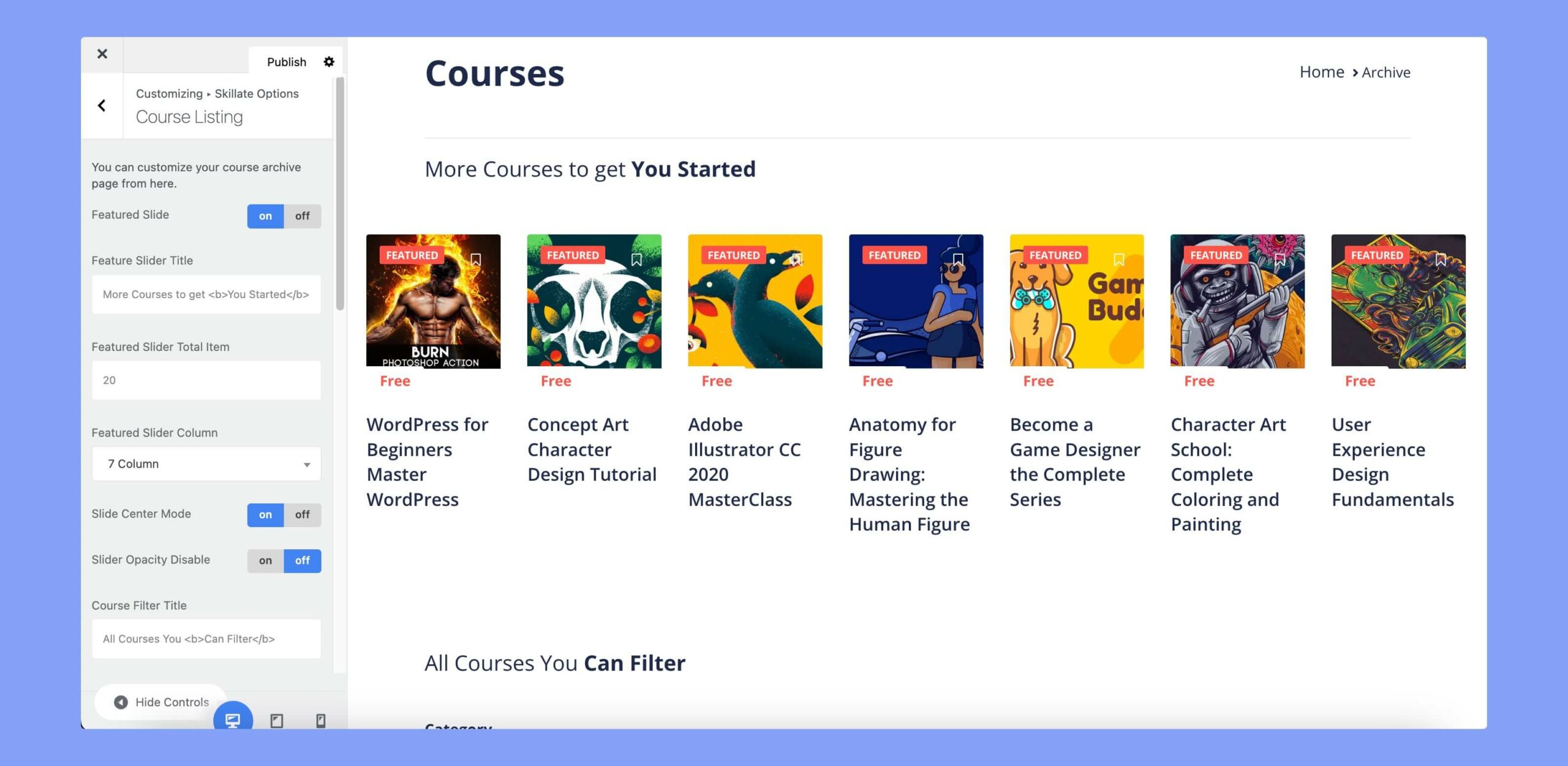 Showcase listed courses on your webpage