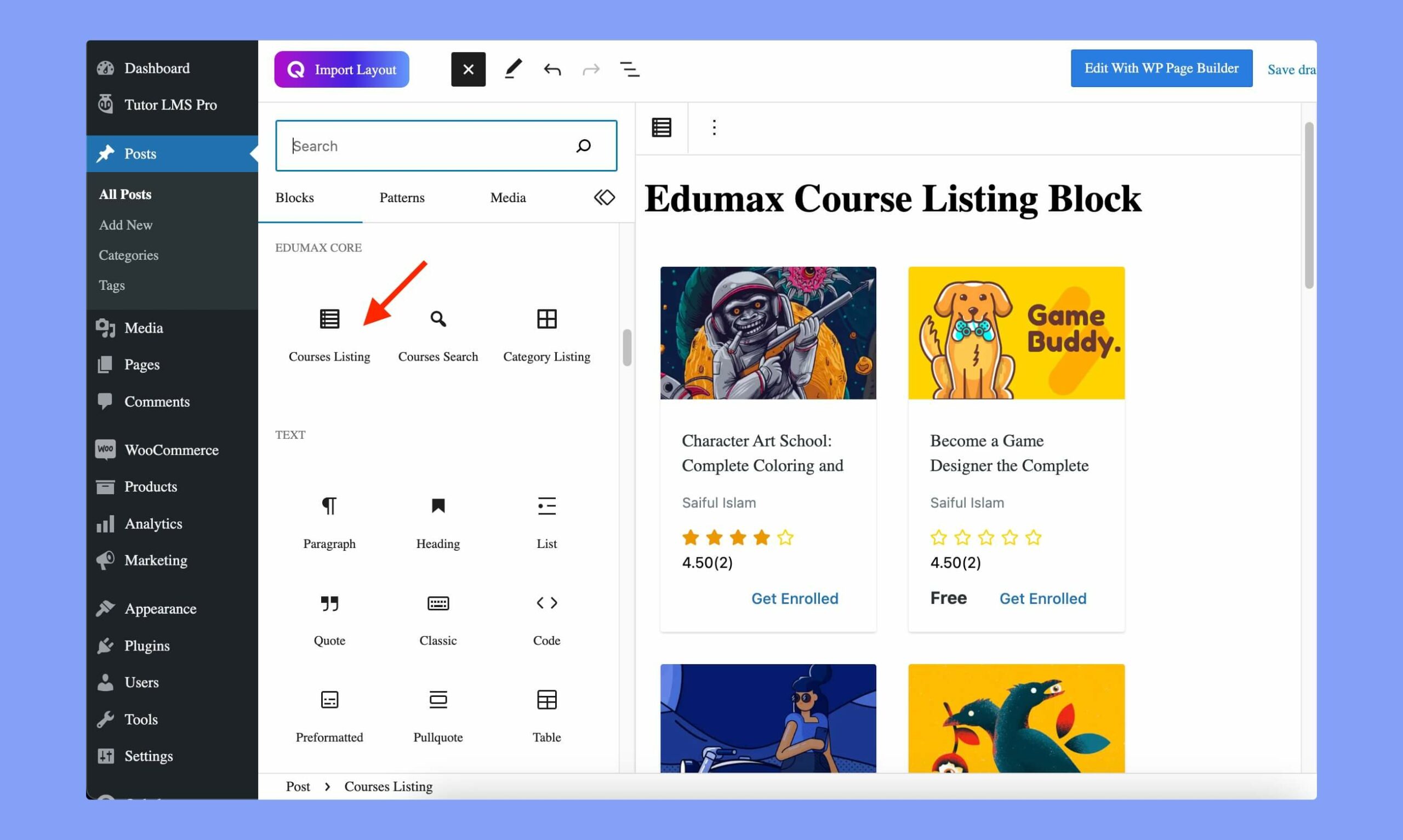 Course Listing block of Edumax theme