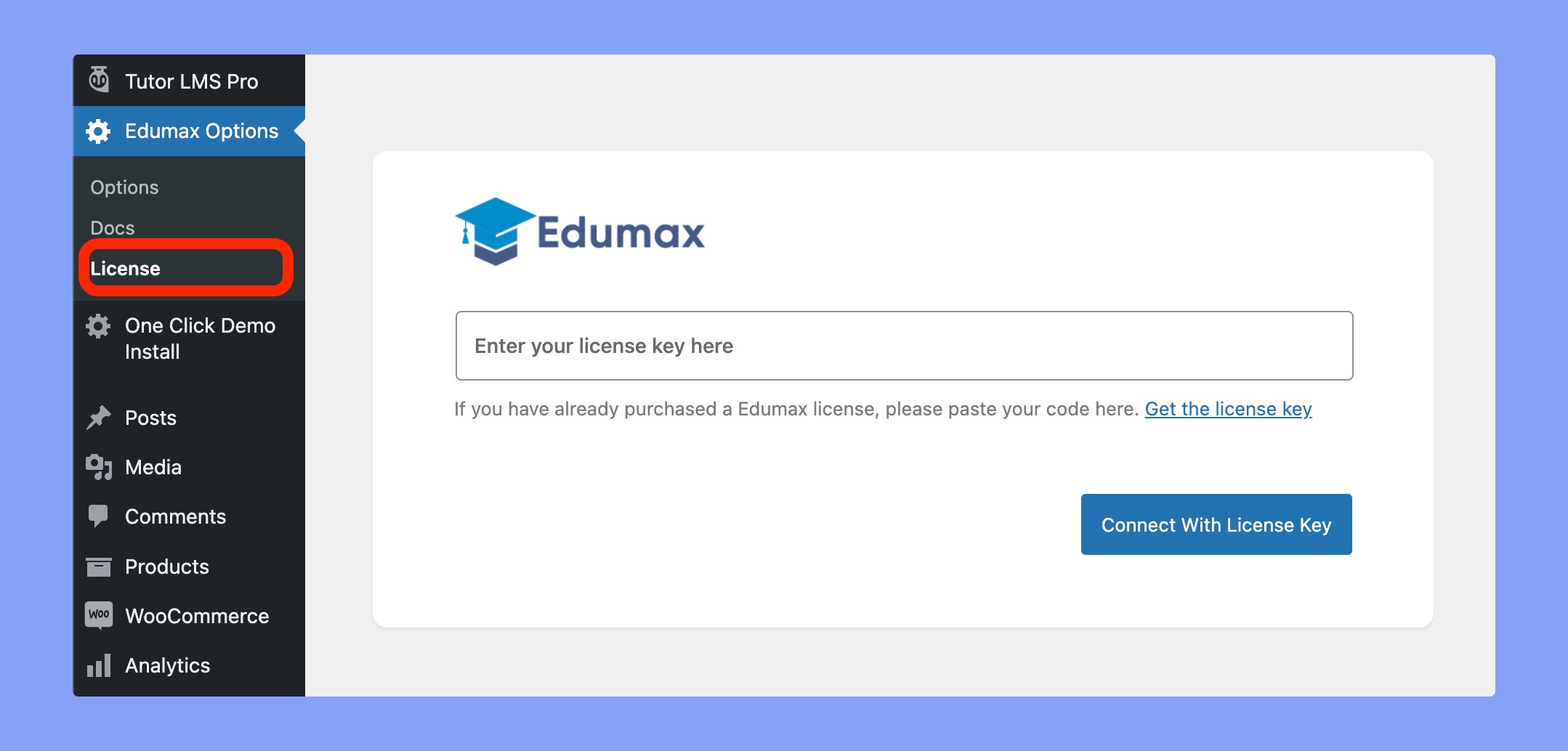 Edumax license activation page