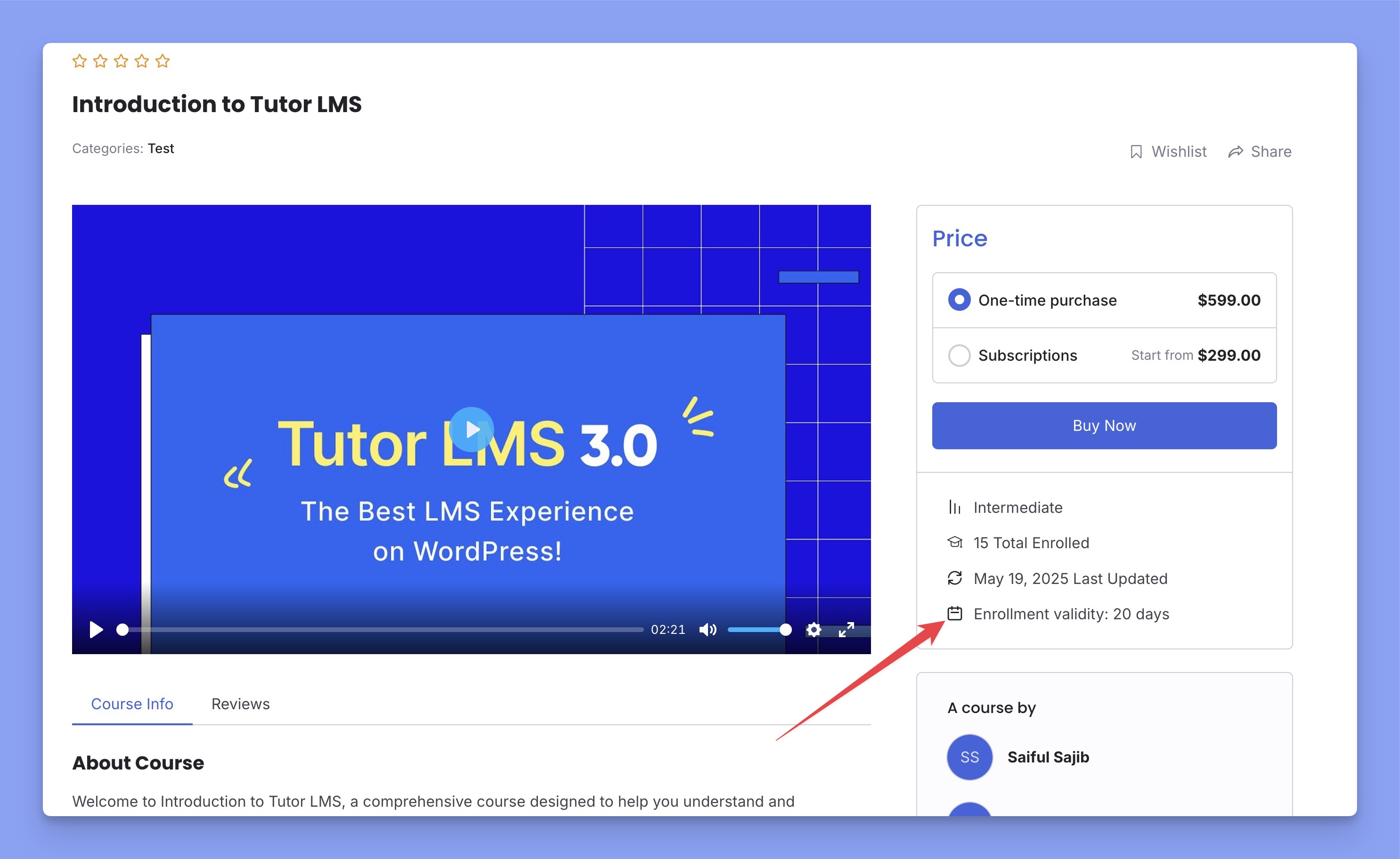View Tutor LMS Enrollment validity