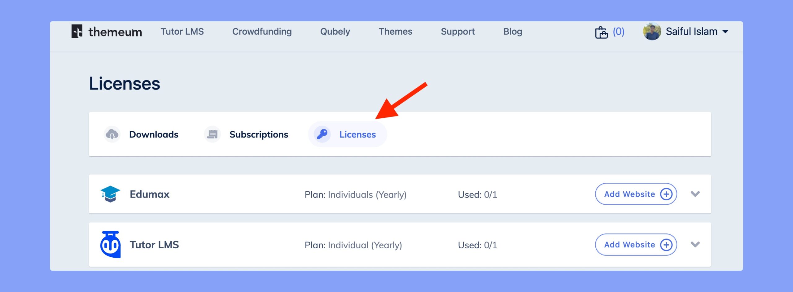 Themeum license page