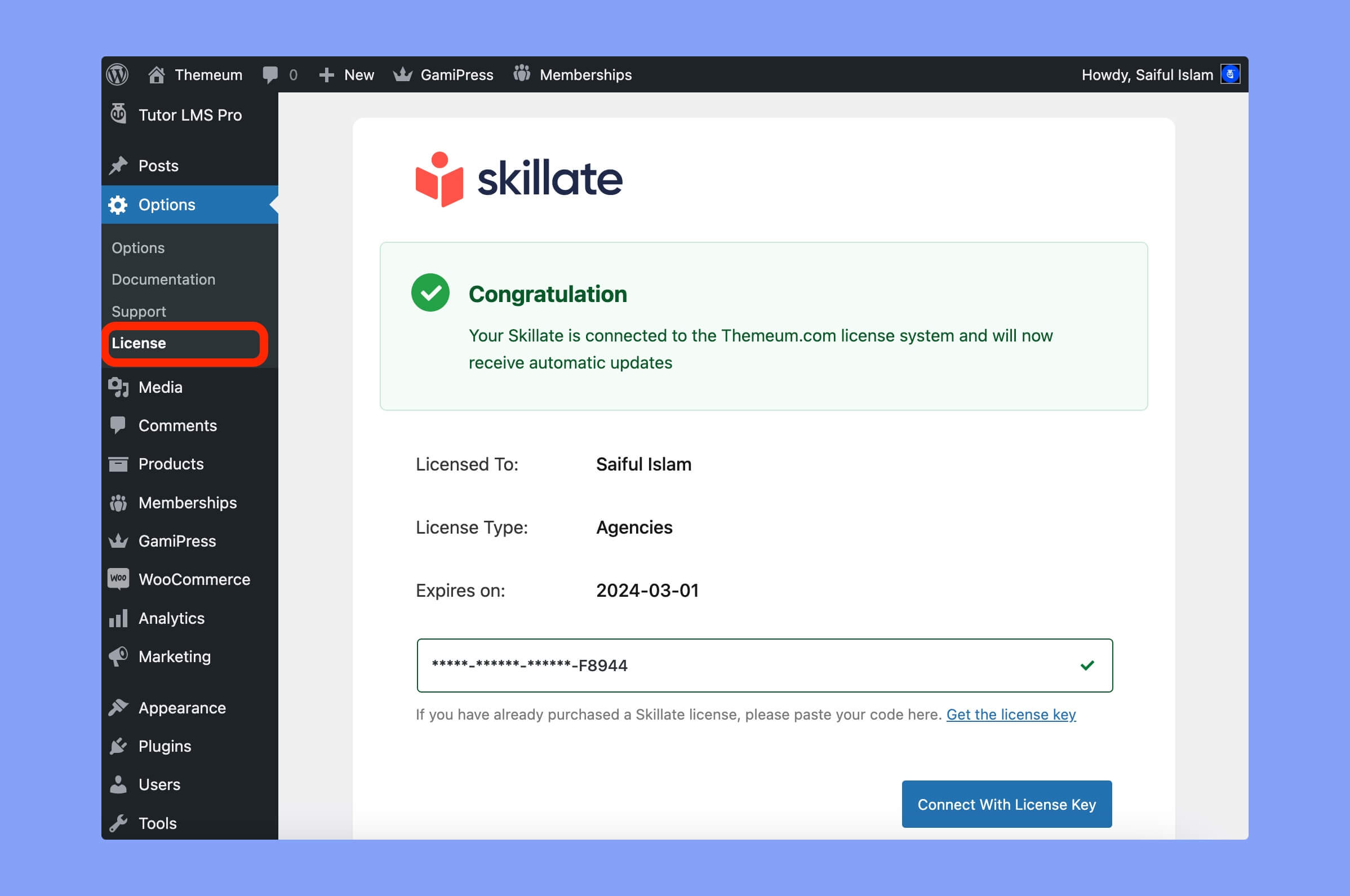 Skillate license page